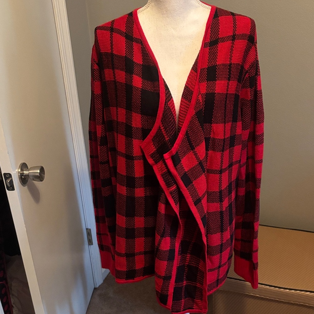 Red and Black Plaid Cardigan